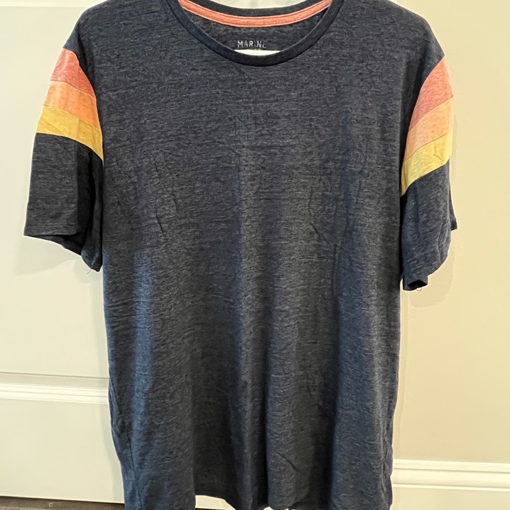 Marine Layer Navy Tee with Striped Sleeves